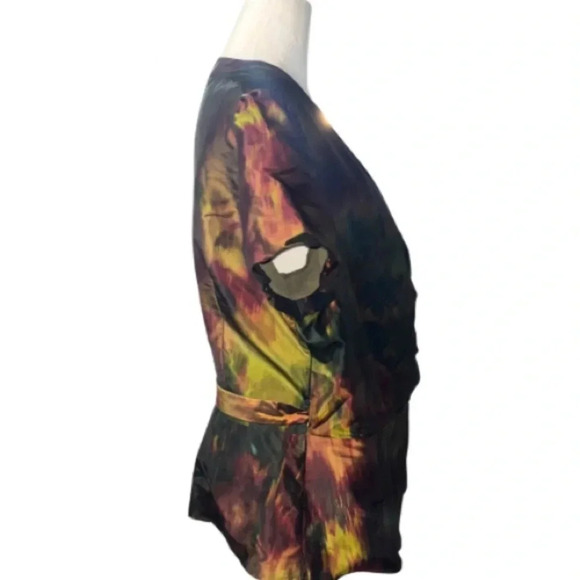 Lafayette 148 New York 100% Silk Iridescent Multicolored Wrap Blouse Size 12 - Picture 2 of 11